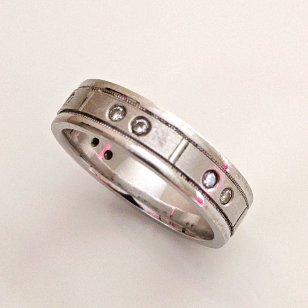 14K WHITE 🤍 GOLD MEN'S DIAMOND BAND WITH MILGRAIN EDGES